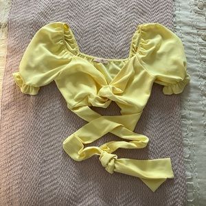 Puff Sleeve Wrap Crop Top